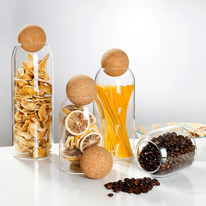 Transparent Lead-free Glass Bottle With Ball Cork Lid Storage Jar Tank Sealed Tea Cans Dried Fruit Cereal Snacks Coffee Contains