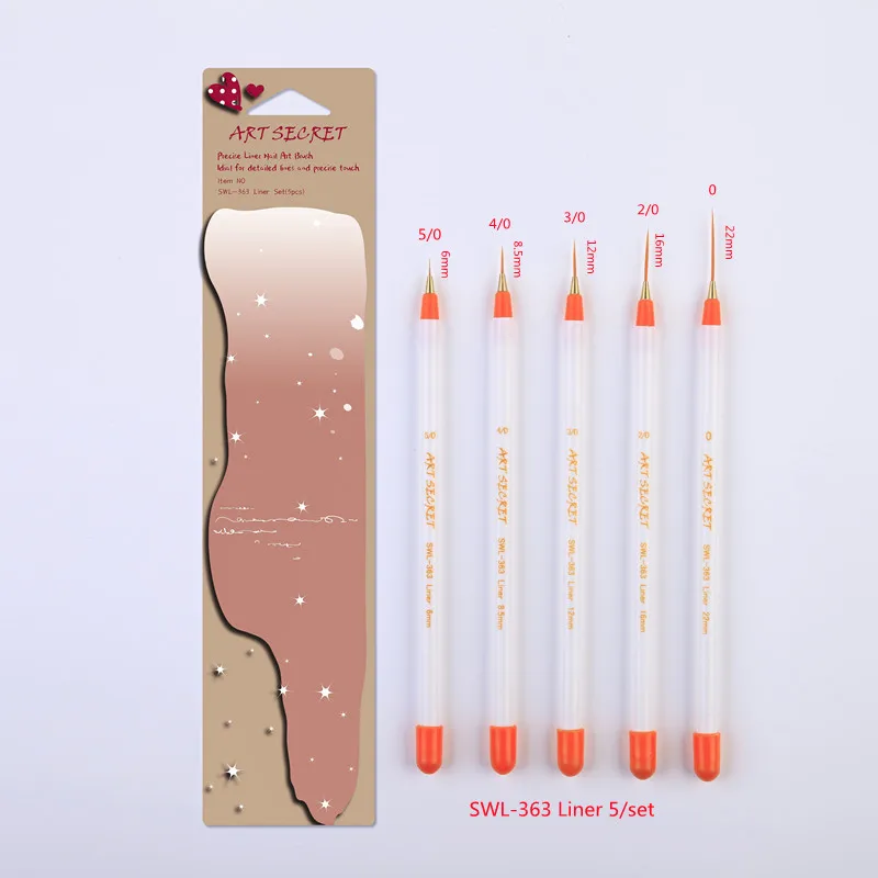 ArtSecret High Grade SWL-363 Liner Nail Art Brushes 5/Set Nails Accessories And Tools For Manicure Nail Polish Drawing Pen