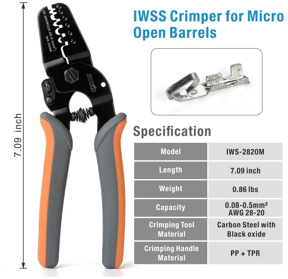 Juego de conectores IWS-2820 PH2.0/XH2.54 de 460 piezas, Mini alicates de prensado de barril abierto, herramienta manual para Terminal JAM, Molex, Tyco, JST