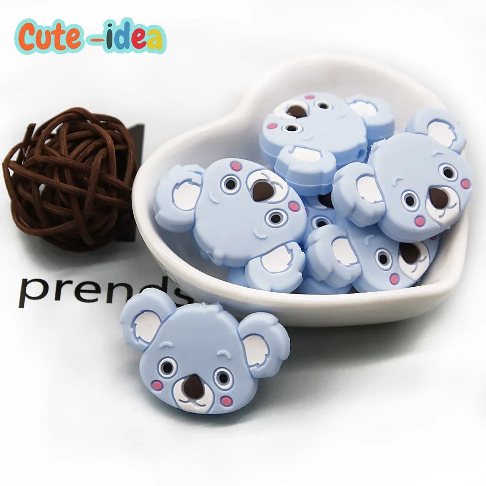 

Cute-idea 10pcs Silicone Beads Mini Koala bead Baby Silicone Teether Food Grade Rodents DIY Baby Teething Necklaces Toys