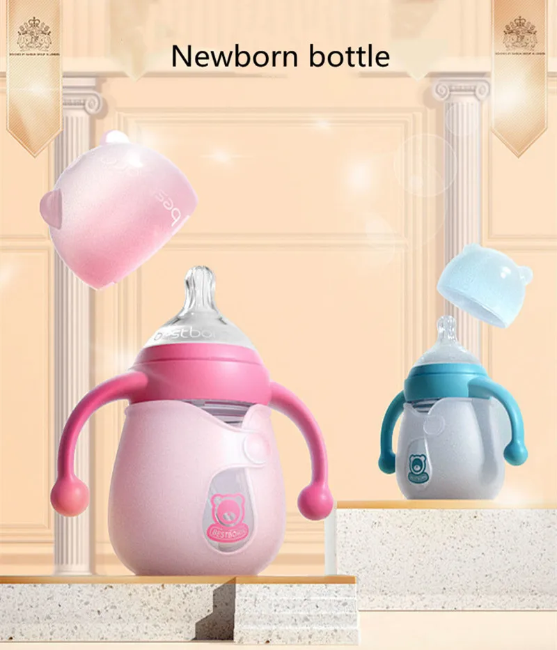 

150ml/260ml Baby bottles Borosilicate glass Newborn feeding bottles with straw Anti-Colic Breast-Like Nipple bottle For Infant