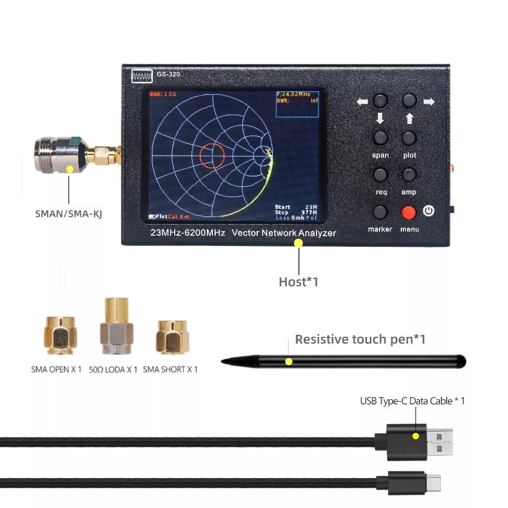 GS-320 23-6200MHz Portable VNA SWR 6G WIFI 2.4G /4G/5.8G GPS Vector Network Analyzer Reflectometer NanoVNA + 3.2\