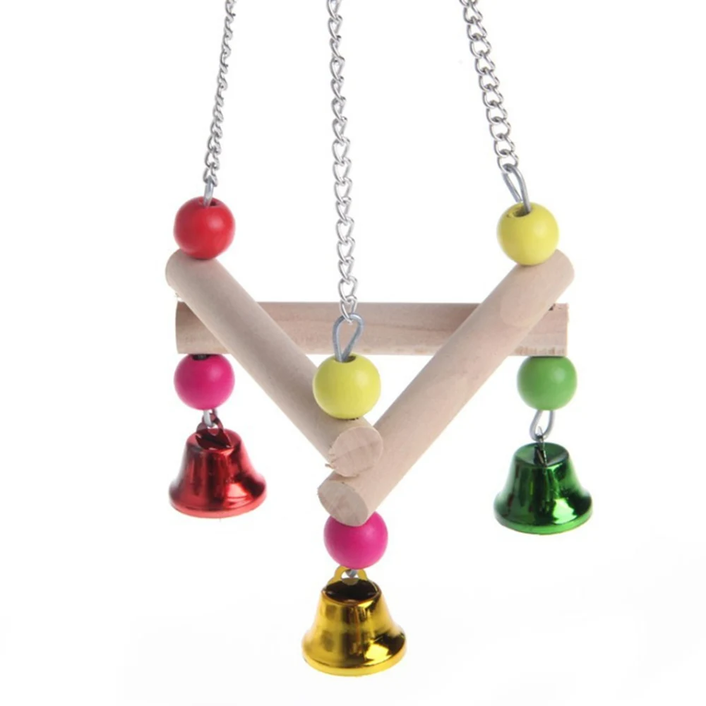 1PC Pet Bird Hanging Swing Toy Birds Cage Pendant Chew Toy Colorful Parakeet Cockatiel Catch Cage With Bell Chewing Toys