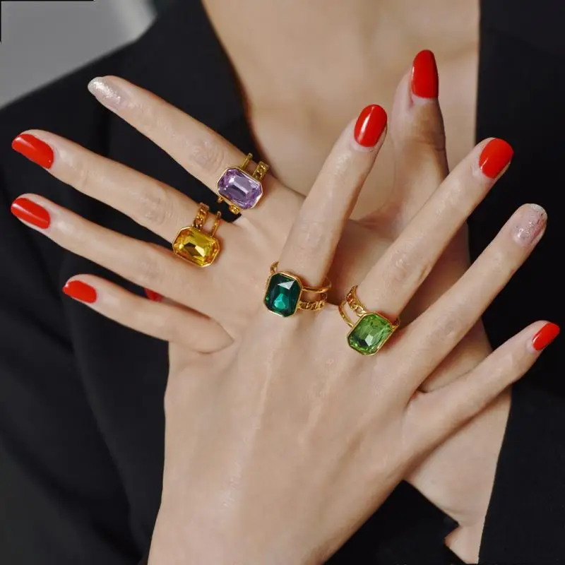 

Brass Colorful Colorful Solid Rings Women Jewelry Punk Boho Party Designer Club Cocktail Party Ins Rare Japan South Korean