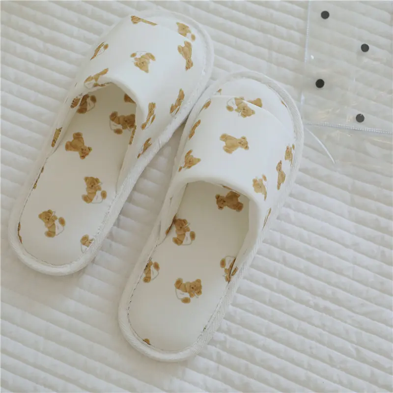 Spring Summer New Bear Bow Household Women Slippers Girls\' Indoor Thick Bottom Anti Slip Waterproof Bedroon Women Shoes