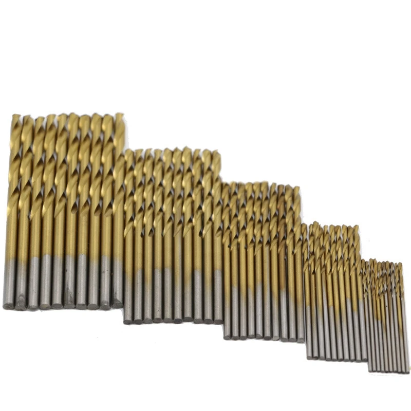 50Pcs HSS 티타늄 코팅 고속 강철 트위스트 드릴 비트 세트 도구 핸드 툴 전원 부품 골드 1.0mm/1.5mm/2.0mm/2.5/3.0mm