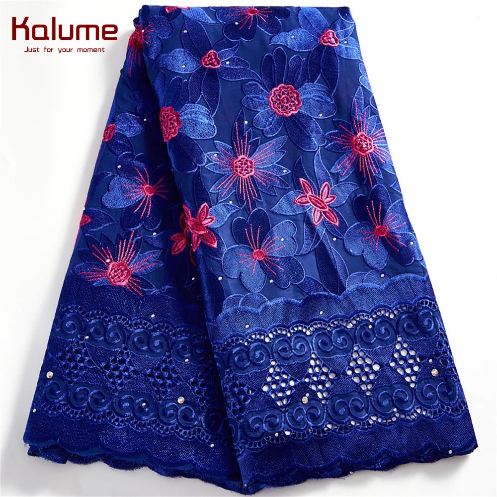 

Kalume African Swiss Lace Fabric Swiss Voile High Quality Nigerian Cotton Lace Fabric With Stones Embroidery For Diy Dress H2522