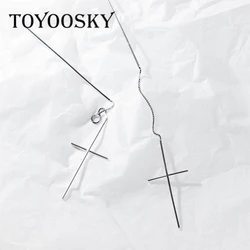 Trend Styles Women 925 Sterling Silver Smooth Long Tassel Line Cross Drop Earrings Luxury Jewelry New 2020 Fine Jewelry