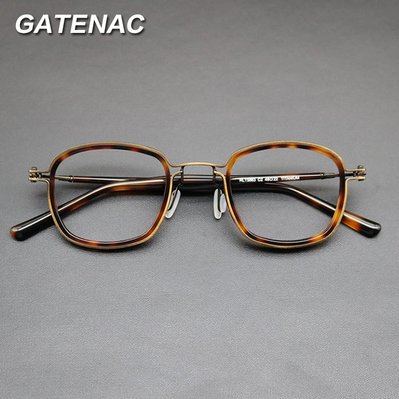 Vintage Acetate Titanium Eyeglasses Frame Men Designer Square Myopia Prescription Optical Glasses Frame Women Luxury Eyewear