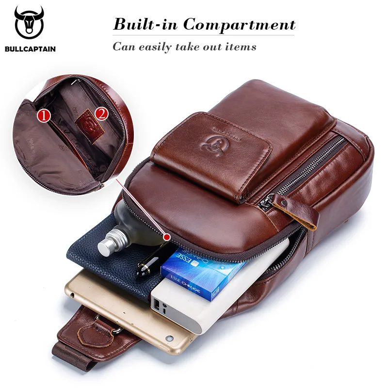 BULLCAPTAIN-Sacs Messenger en Cuir group pour Homme, Sac à Dos de Poitrine Décontracté, Mode Multifonctionnelle, Musique, Excursion