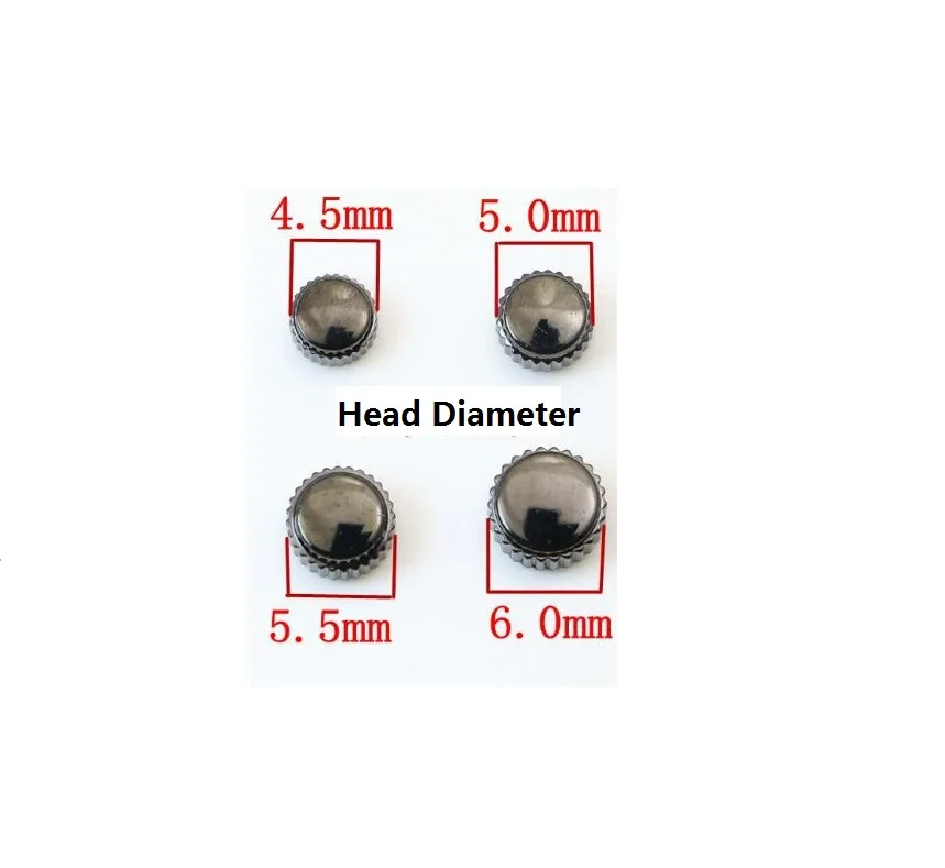 Black Color Watch Crown 3.5mm 4mm 4.5mm 5mm 5.5mm 6mm 6.5mm 7mm Head Diameter with Flat Tube W2119