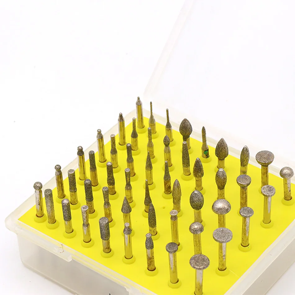 50Pcs Diamond grinding Needle Point Burr Bits Drill Head Accessories Tip Alloy Cylindrical Ball
