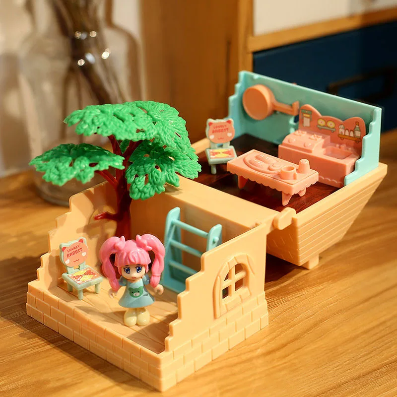 DollHouse Miniature Furniture DIY Doll House With Mini Doll Green Tree Forest Villa Home For Girl Christmas Gift ChildernToys