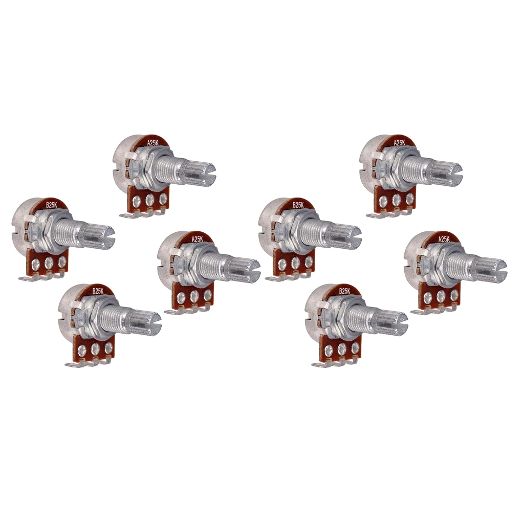 Long Split 18mm Shaft 25K Guitar Potentiometer Pot, 8-pack A25K & B25K Set