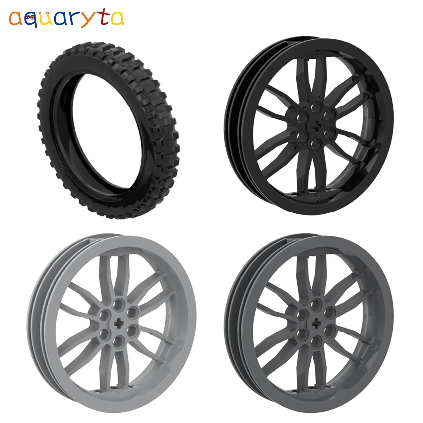 

AQUARYTA 4pcs Technology Building Blocks 75x17mm Wheel Hub and 100.6x17mm Tire Compatible 88517 11957 DIY Assembles Toy for Teen