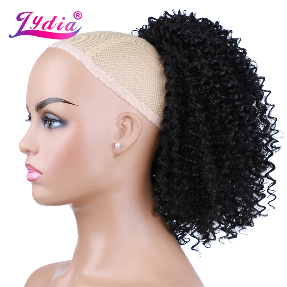 Lydia-extensiones de cabello Afro rizado sintético con dos peines de plástico, Puff cola de caballo, Clips en postizo para afroamericano, 18\