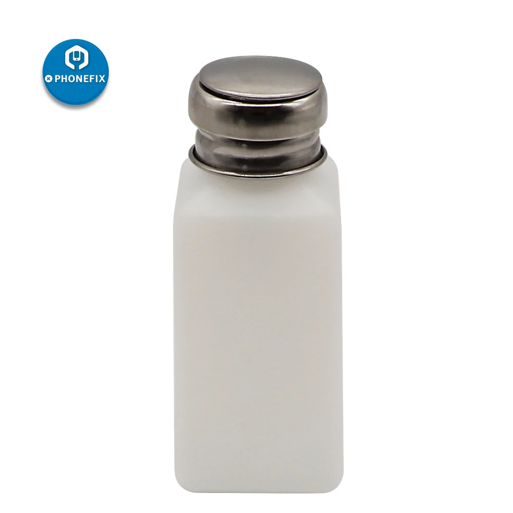 Bottiglia di alcol in plastica liquida antistatica pulita da 200 ml/250 ml con tappo di bottiglia in acciaio inossidabile per la riparazione di pulizia del telefono cellulare