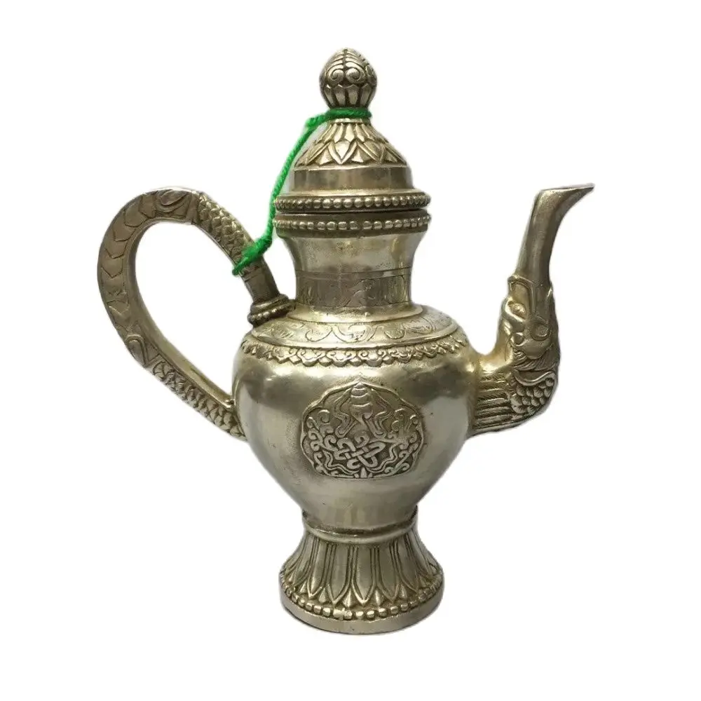 

MOEHOMES China Collectible home Decorate Old Tibet silver tea pot metal crafts Flagon