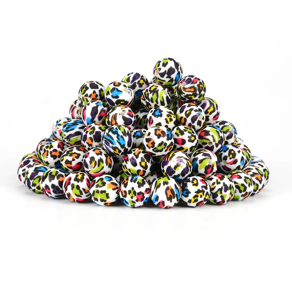 LOFCA 100pcs Tie dye leopard Terrazzo Dalmatian camo Silicone Loose Beads BPA Free DIY Necklace  keychain jewelry accessories