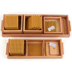 Montessori Golden Beads Unit Ten Hundred Thousand Decimal System Learning Tools Introduction of Quantity/ Symbols Tray Math Toys