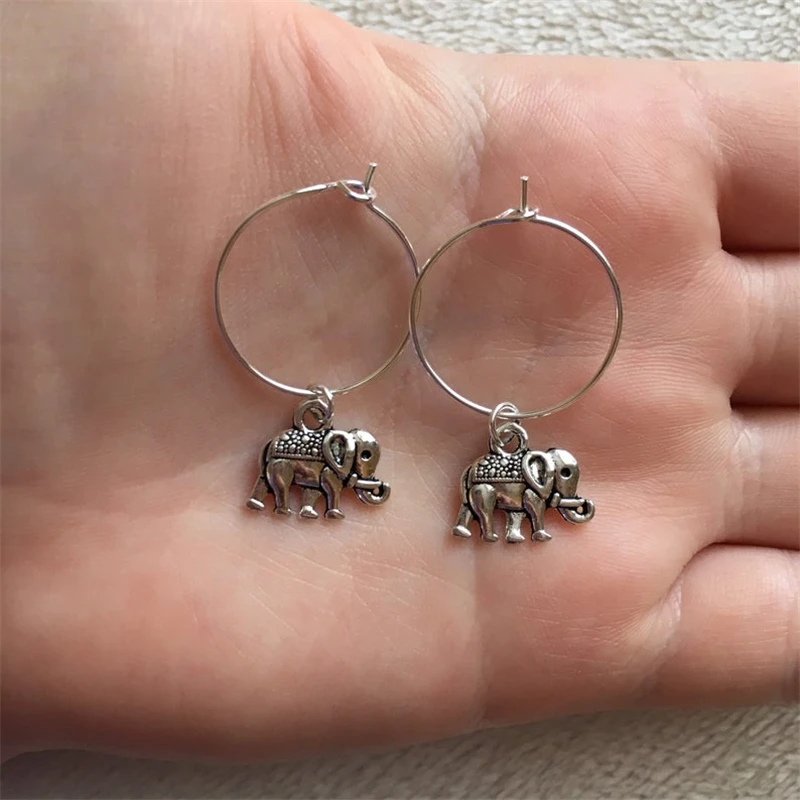 20mm Hoop Earrings with Elephant Charms, Cute Elephant Earrings, Elephant Hoop Earrings, Animal Earrings, Animal Lover Gift