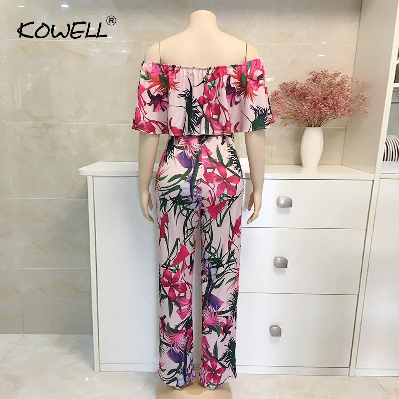 2020 Bohemian Floweral Print Lace Up Jumpsuits&Rompers Off Shoulder Plus Size Women Jumpsuit Summer Beach Sexy Jumpsuit Overalls