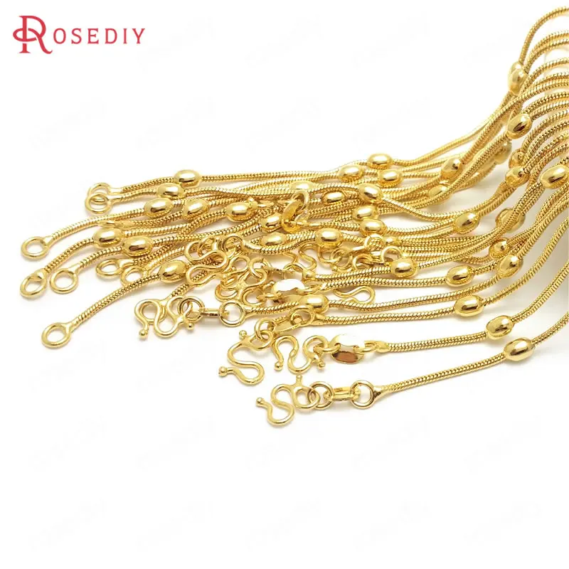 (37945)2Pcs Volledige Lengte 45Cm 24K Goud Kleur Koper Met M Vorm Sluitingen Afgewerkt Ketting Kettingen Sieraden Maken levert