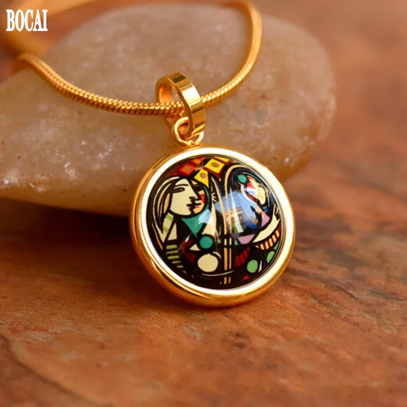 Famous Picasso paintings 2020 fashionable new enamel jewelry woman necklace Enamel color round necklace pendant for woman