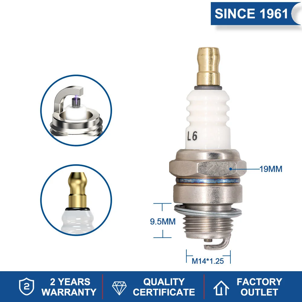 Torch L6 Standard Spark Plug Replaces BM6A /M7/L7T/CJ8  255 Fit for 2-Stroke Chain Saw Field Mower