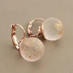 New Trend 2022 Fashion Round Colorful Glass Ball Dangle Earrings For Women Wedding Jewelry Rose Gold Color Unusual Earrings