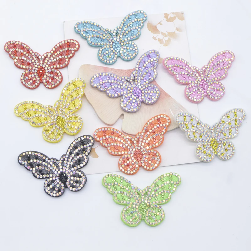 10Pcs Colorful Butterfly Patches Rhinestone for DIY Clothes Sewing Decor Headwear Hairband Garment Supplies Accessories Applique