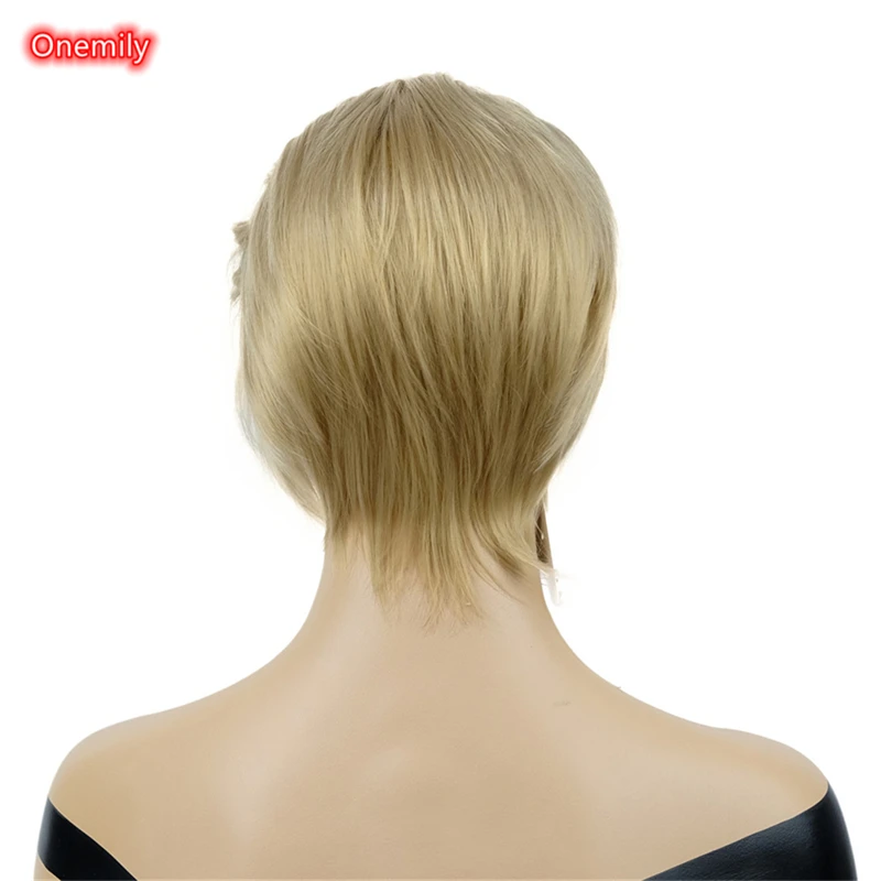 Onemily Light Ash Blonde Short Straight Slicked Back Synthetic Women's Natural Smooth Wig