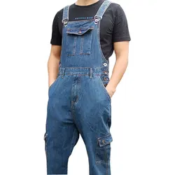 Men's Overalls Jumpsuit Large Size Strap Straight Blue Jeans With 7 Pockets More sizes 30-48 50