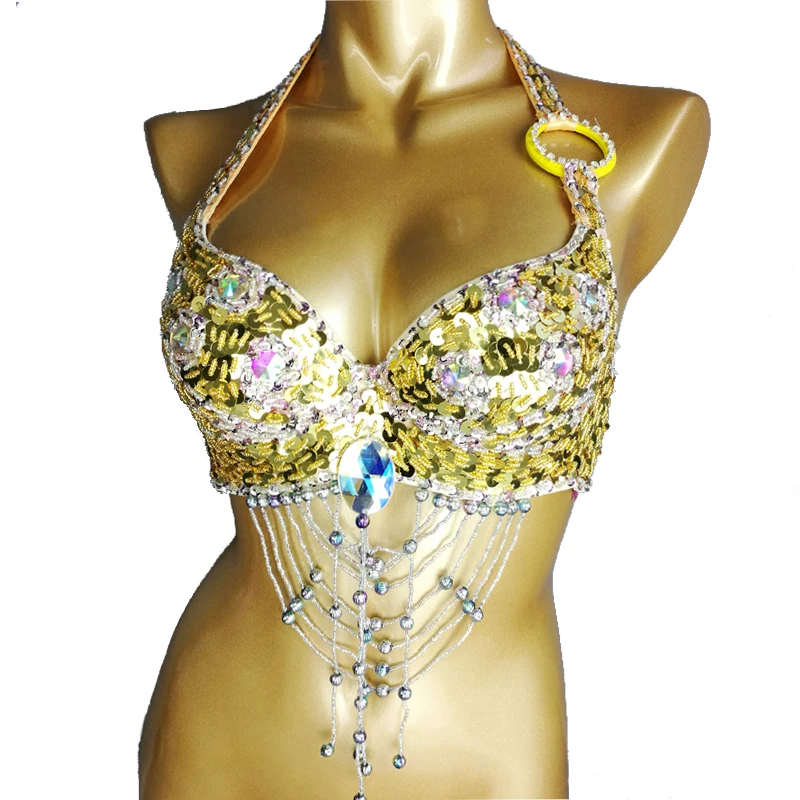 New Womens Lady Belly Dance Costume reggiseno con paillettes in rilievo Sexy danza del ventre abiti Night Club reggiseno di danza del ventre top