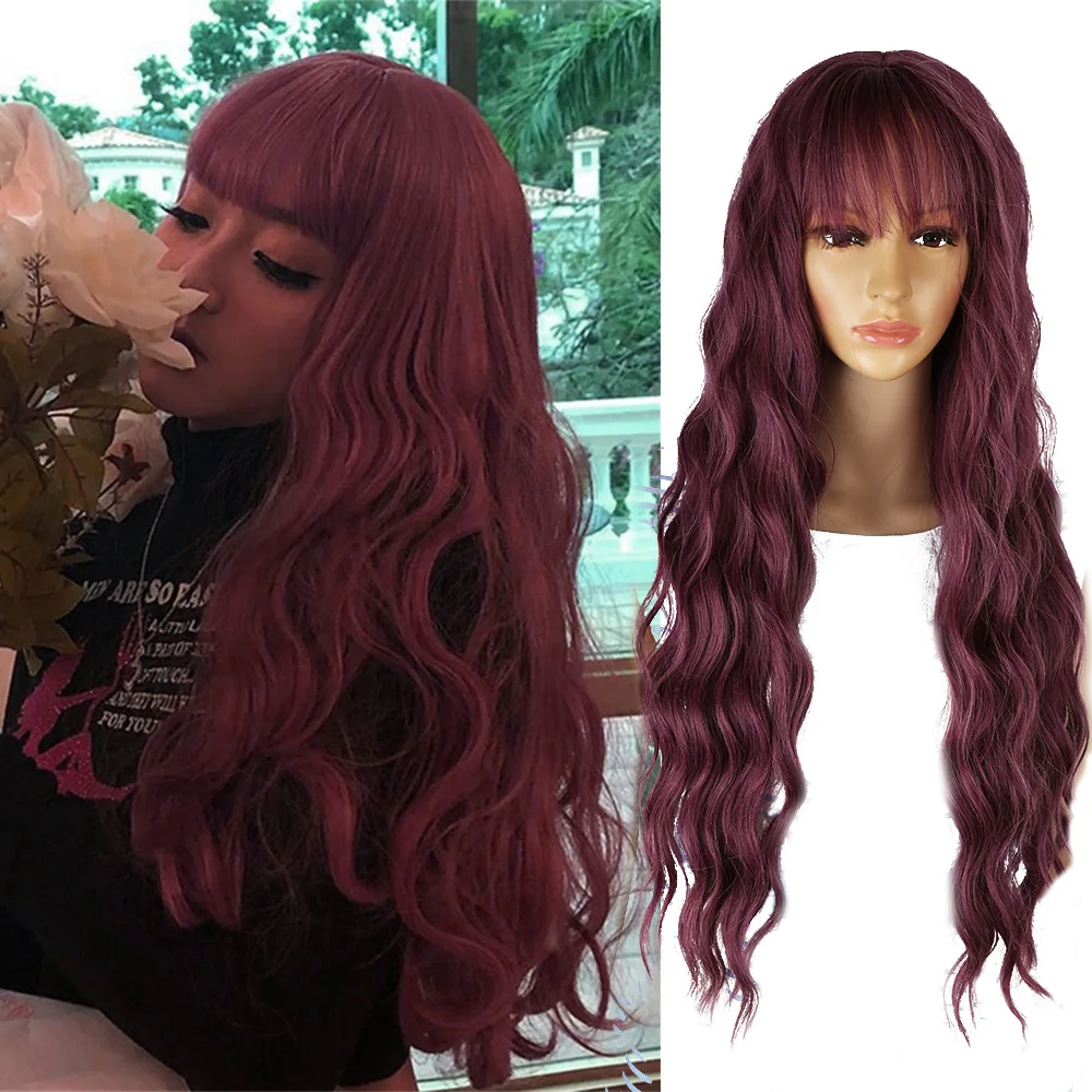 

Amir Synthetic Long Wavy Wigs for Black Women African American Pink Hair Purple Wigs with Bangs Heat Resistant Cosplay Wig