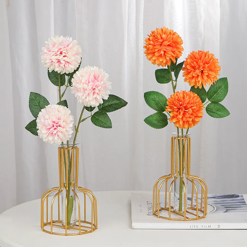 Fresh Three Flower Head Pompon Chrysanthemum Artificial Flower Branch Living Room TV Cabinet Home Decoration Flower Arrangement