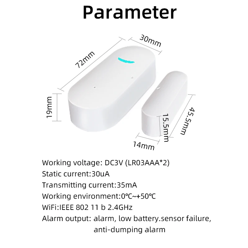 Tuya Smart Life WiFi Door Sensor,WIFI Windows Sensor,Door Open Close Security Detector,Alexa Google Home Voice Remote Control