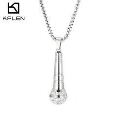 Kalen Hip Hop Trend Microphone Pendant Charm Men's Necklace Party Gift Zircon Stainless Steel Jewelry