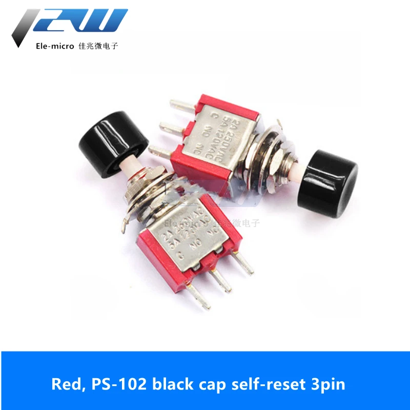 1 PCS Push Button Switch Jog Toggle Switch PS-102 PS-202 Round Self-reset Toggle Switch with Cap 3 Pins/6 Pins Self-reset Switch - Image 4
