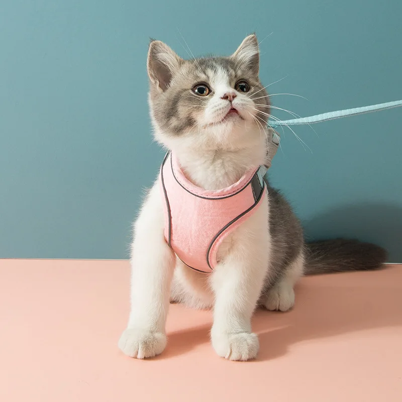 Cat accessories cat traction rope vest-style reflective chest harness anti-breaking cute go out dog traction rope simple style