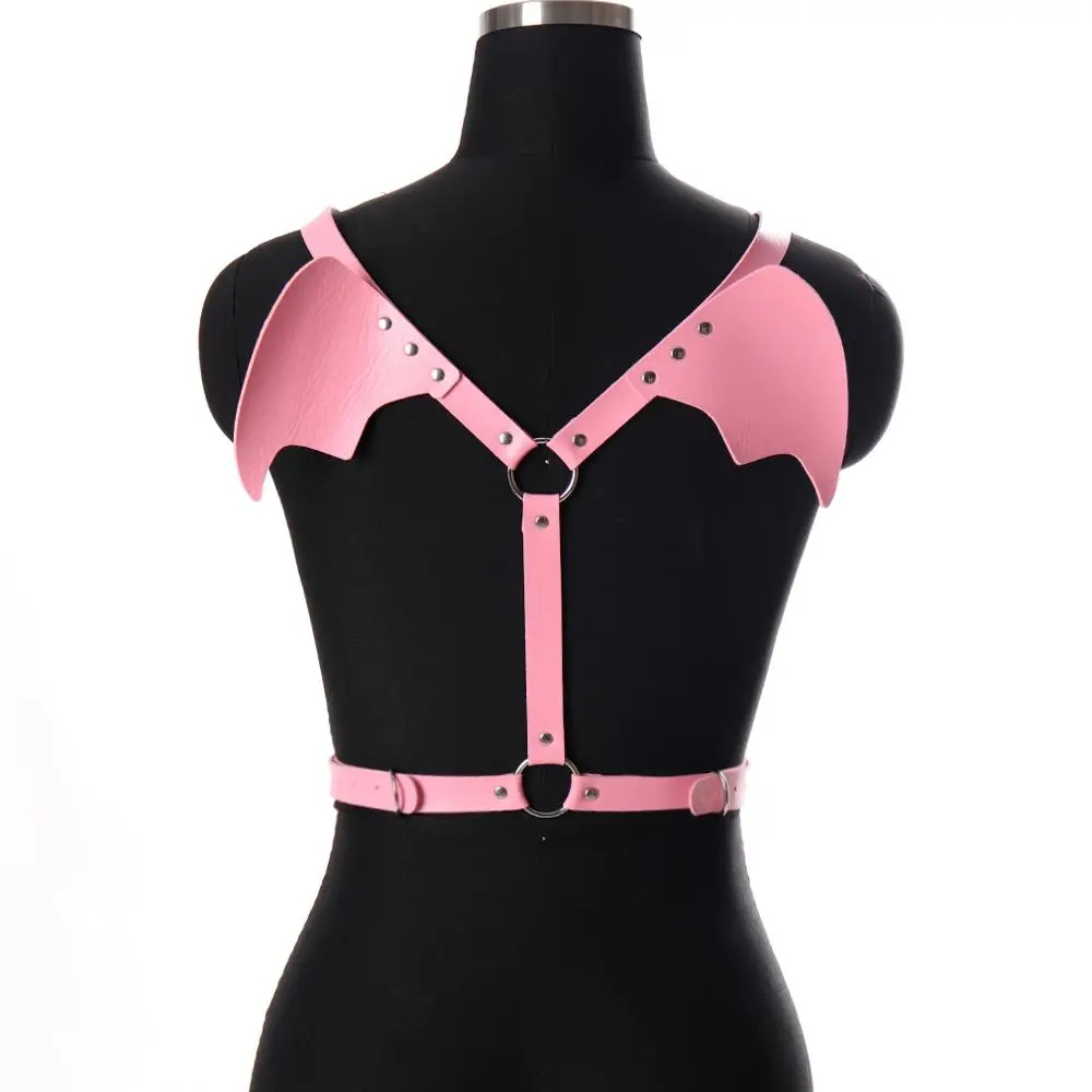 

Pink Wing Leather Body Harness Bra Belt Sexy Lingerie Pastel Goth Crop Top Suspender Bikini Party Plus Size Female Strap Cage
