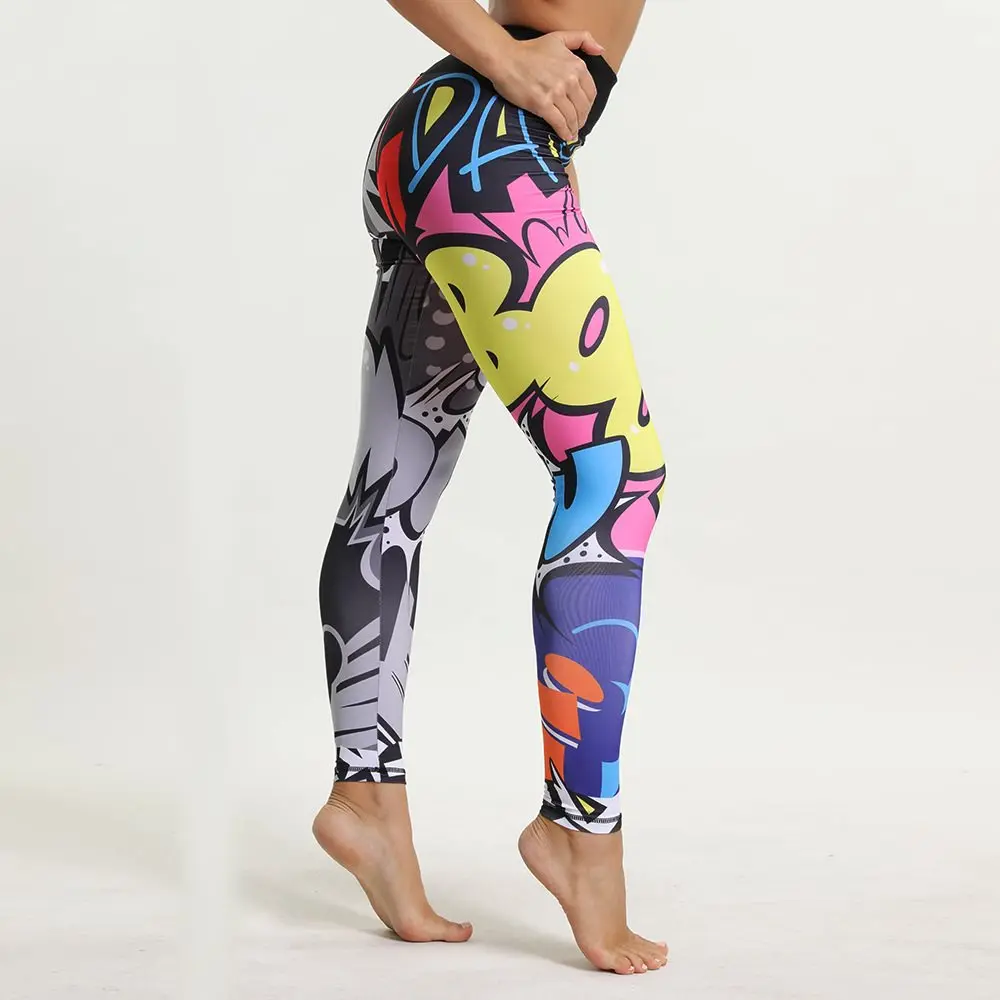 SVOKOR-mallas pintadas de dibujos animados para mujer, Leggings de Fitness con realce, pantalones de entrenamiento de cintura alta, Leggings de
