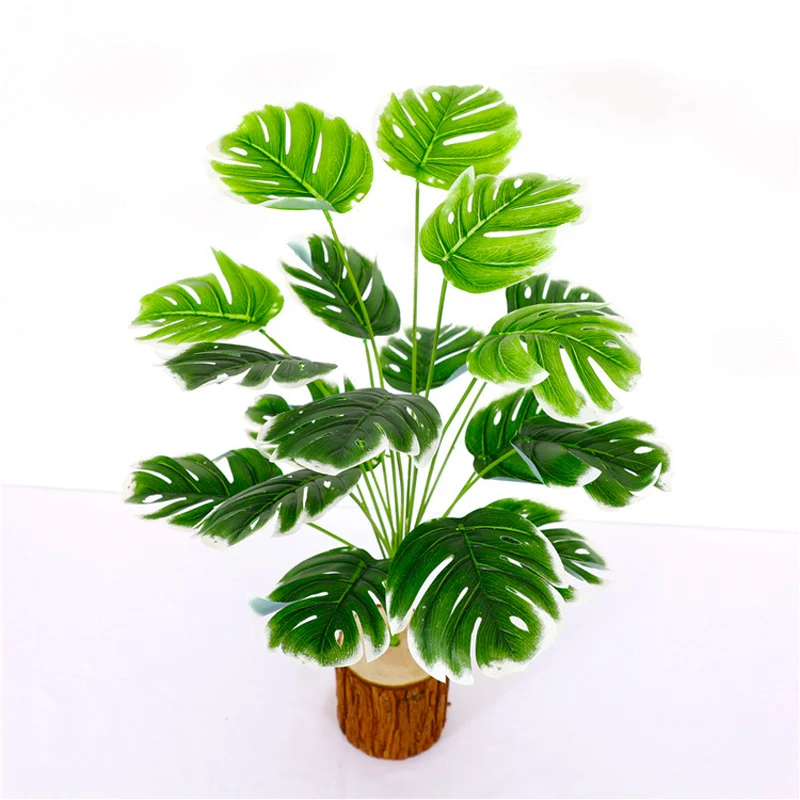 

50cm 18Heads Large Artificial Plants Plastic Turtle Tree Leaves Fake Monstera Branch Tropical Green Plant for Bonsai Indoor