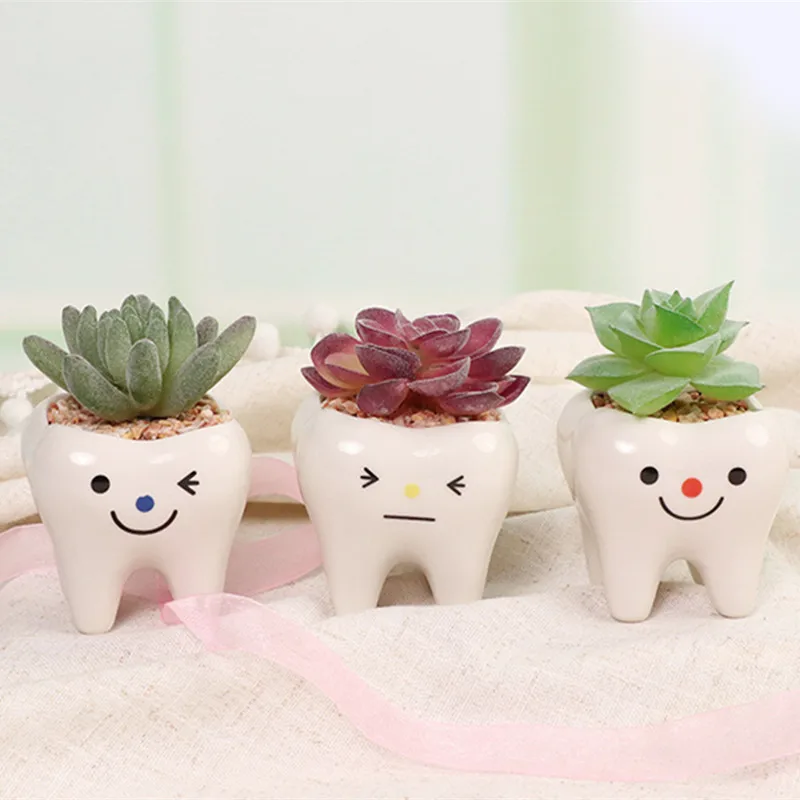 Dental Tooth Shape Flower Vase Home Decoration Pot Creative Garden Planter Pot Ceramic Pen Holder Cute   Dentistry Dentist Gifts