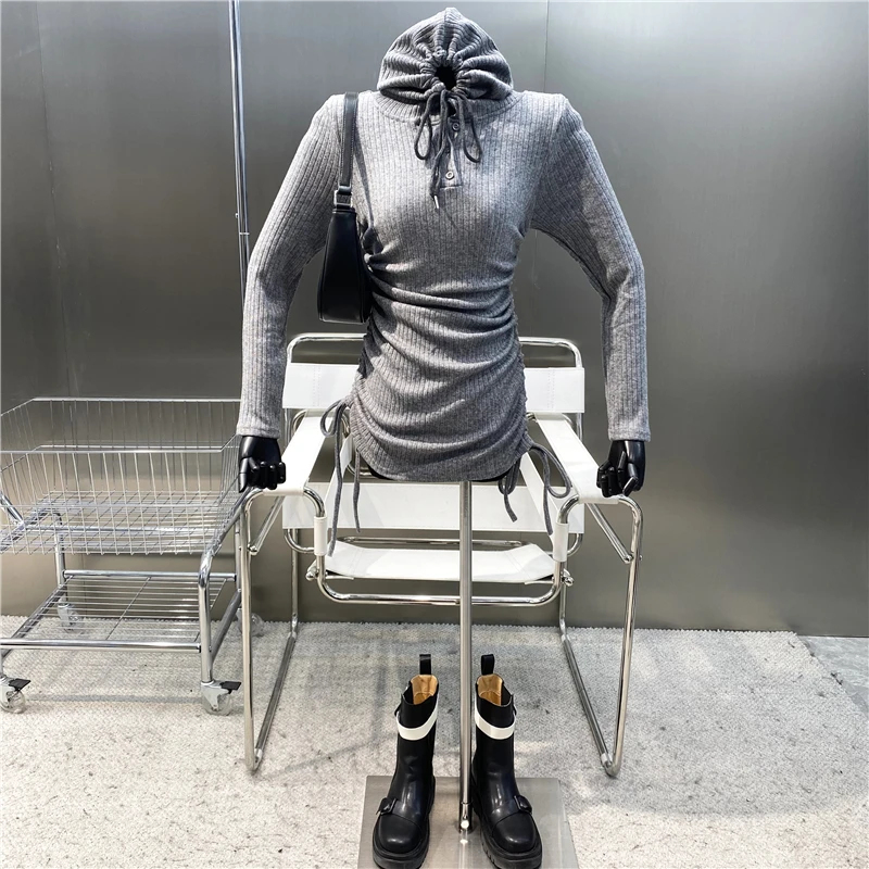 

New Brand Original Design 2021 Careful Machine Drawcord Hip Wrap Hooded Dress Comfortable Elastic Slim Thread Hip Wrap Skirt