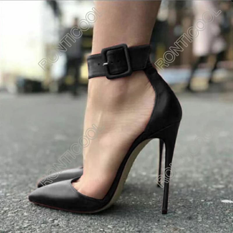 Ronticool Handmade Women Pumps Sexy Buckle Stiletto High Heel Pointed Toe Gorgeous 9 Colors Dress Shoes Ladies US Plus Size 5-15