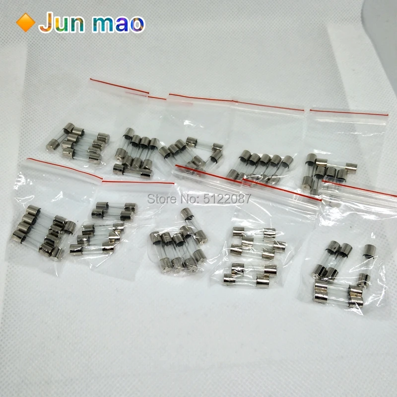 50PCS/LOT 10 Kinds 5x20mm Fast Glass Fuse Kit In Package 0.2A 0.5A 1A 2A 3A 5A 6A 8A 10A 15A /250V 5*20 Insurance Tube Package