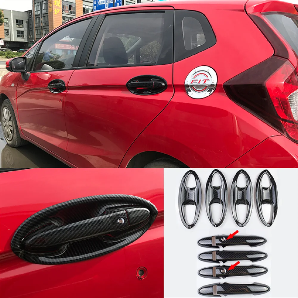 

8pcs Carbon fiber Door handle bowl Cover Trim ABS Chrome Handle stickers For Honda Jazz Fit GK5 2014 2015 2016 2017 2018