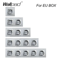 Round Box Silver EU Outlet with 2 usb Glass Panel Grounded with Safety Door Wallpad Crystal Glass Power Socket For EU Box