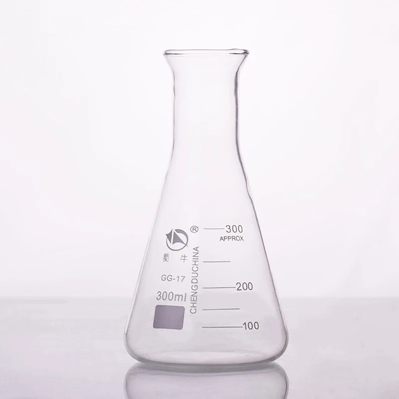 

3pcs Conical flask,Wide spout with graduations,Capacity 300ml,Erlenmeyer flask with normal neck.